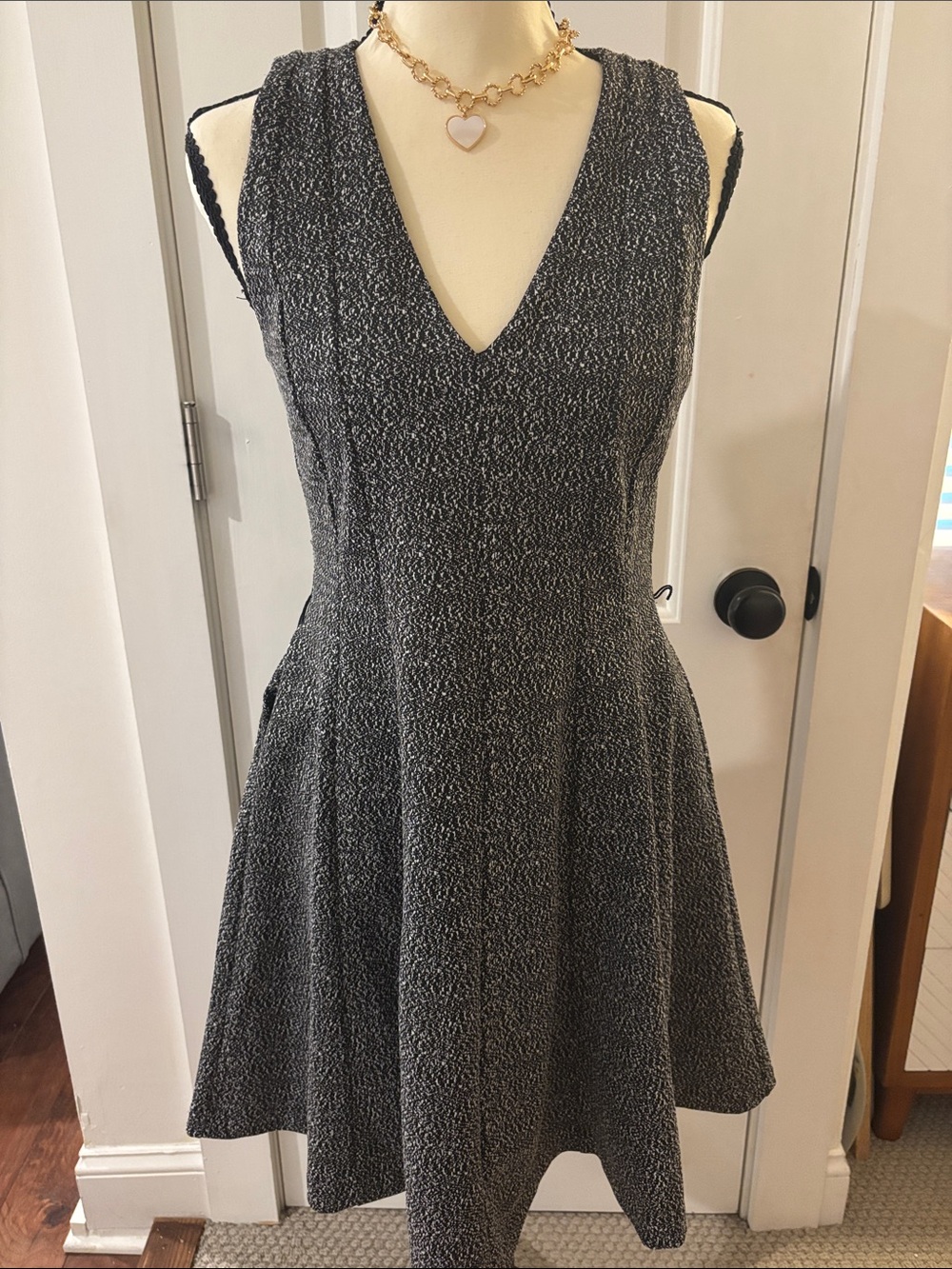 Simply Vera Vera Wang Black Textured V-Neck Fit & Flare Dress